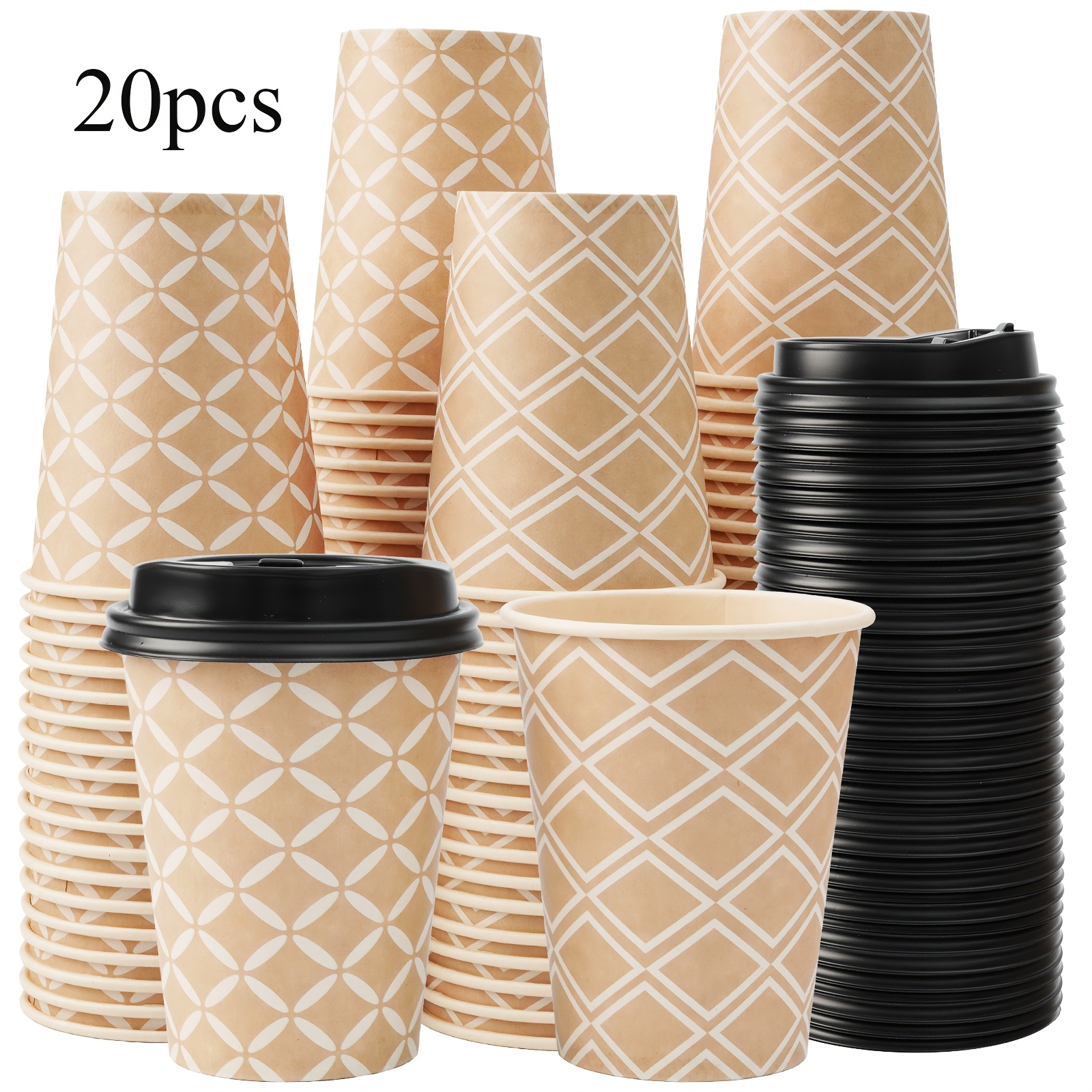 20/50 Packs 12 Oz Disposable Paper Cups with Lids for Coffee, 12 Oz Paper Cups with Lids, Household/Office Hot Drink Cups