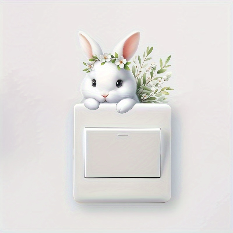 1pc Cute Bunny Switch Button Stickers, Fun Home Decor Wall Stickers, Very Easy To Put On