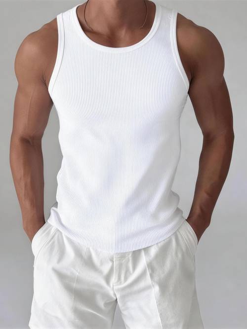 camiseta sin de color liso para hombre, chaleco deportivo para hombre, entallado, chaleco de punto elástico, chaleco sin
