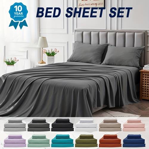 bamboo bed sheets set 4pcs ultra soft breathable shrink resistant bedding 1 fitted sheet 1 flat sheet 2 pillowcases deep pocket 14 36cm for hotel home dorm luxurious
