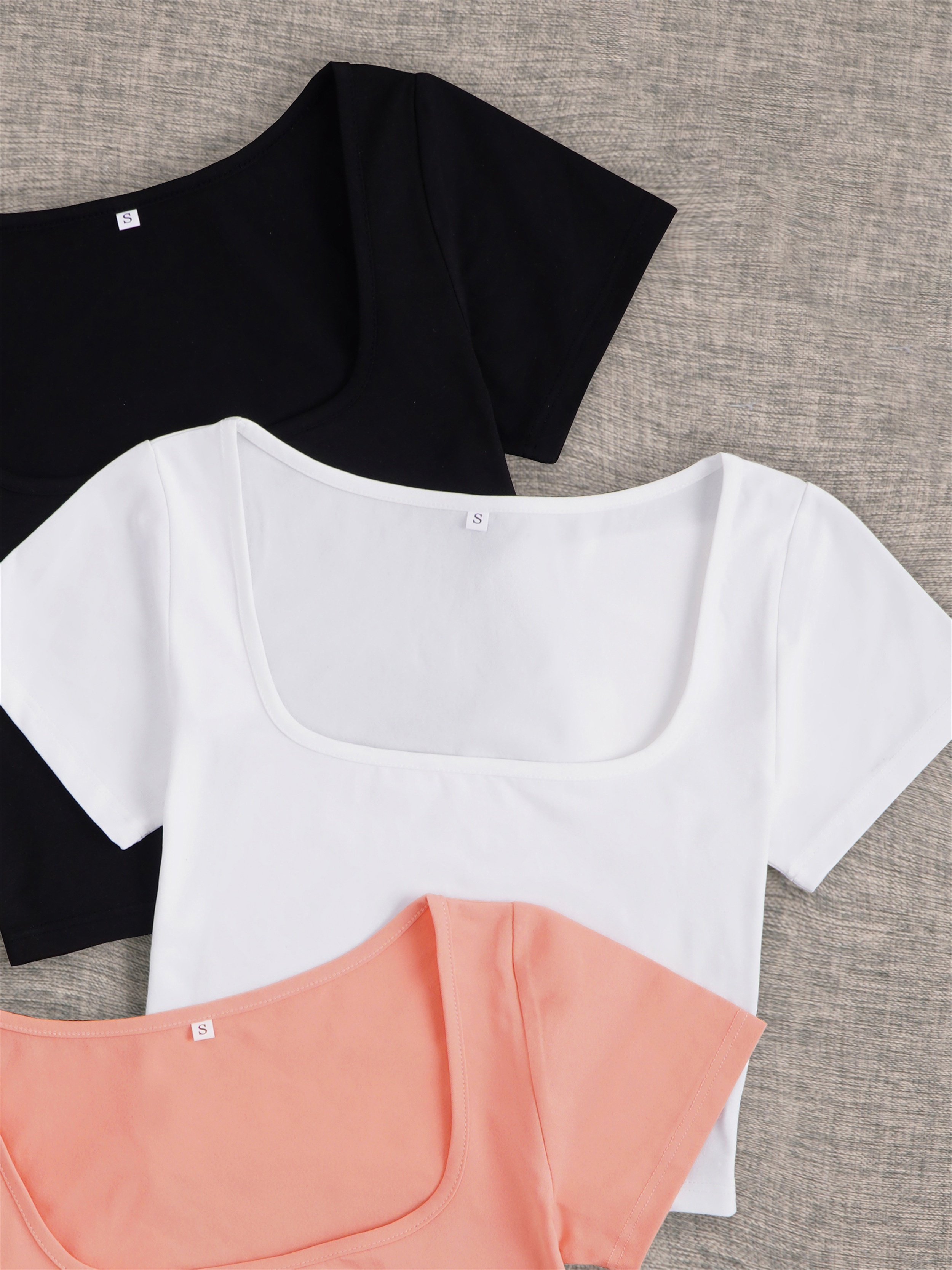 basic cropped top short sleeve square neck solid t Temu Netherlands