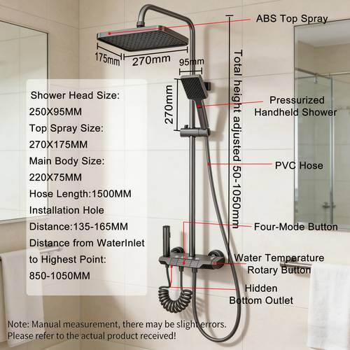 thermostatic shower system modern piano shower with 4 water outlets 10 inch square rain shower head piano key control high pressure bathroom shower faucet set wall mounted complete kit