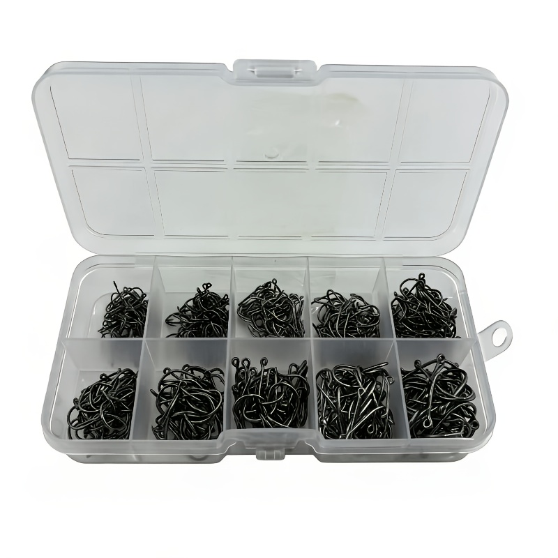 TEMU Anzuelos de pesca de acero de carbono con púas, talla 3-12 #, 500 piezas/, para y , accesorios de pesca