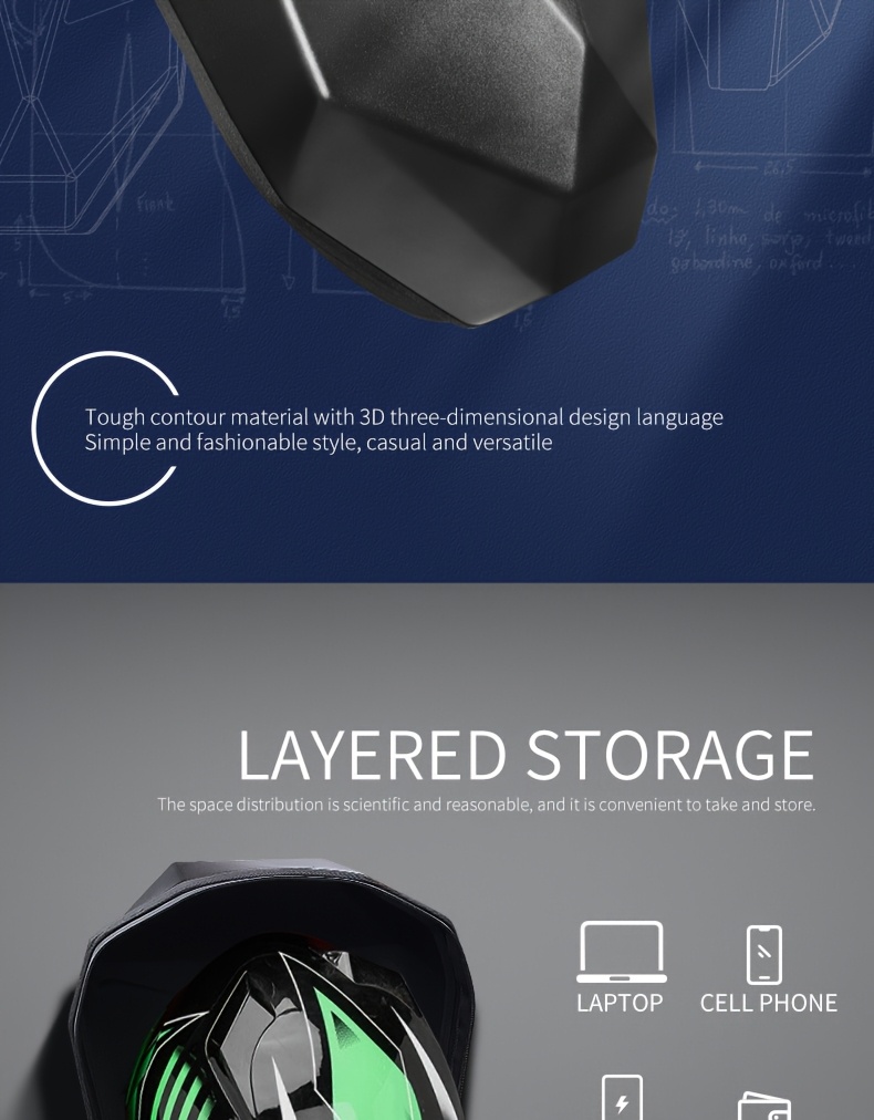 Sac à dos LED pour ordinateur portable Crelander avec yeux, sac à dos LED pour moto Chevalier de 45,72 cm avec écran couleur programmable, grand sac à casque rigide de grande capacité, sac à dos tendance pour la randonnée, le camping, le vélo et les voyages