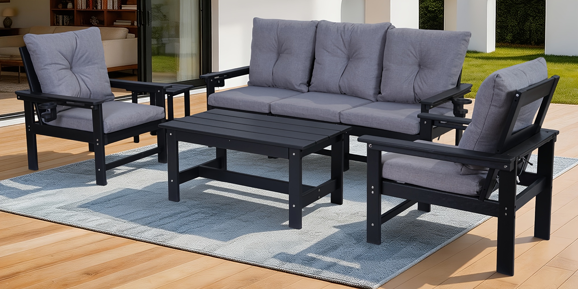 Outdoor Patio Furniture Set, 7pcs HDPE All Weather Free Combination Outdoor Furniture, Patio Conversation Sets W/ Sponge Cushions for Patio, Gaden, Yard Lawn Poolside