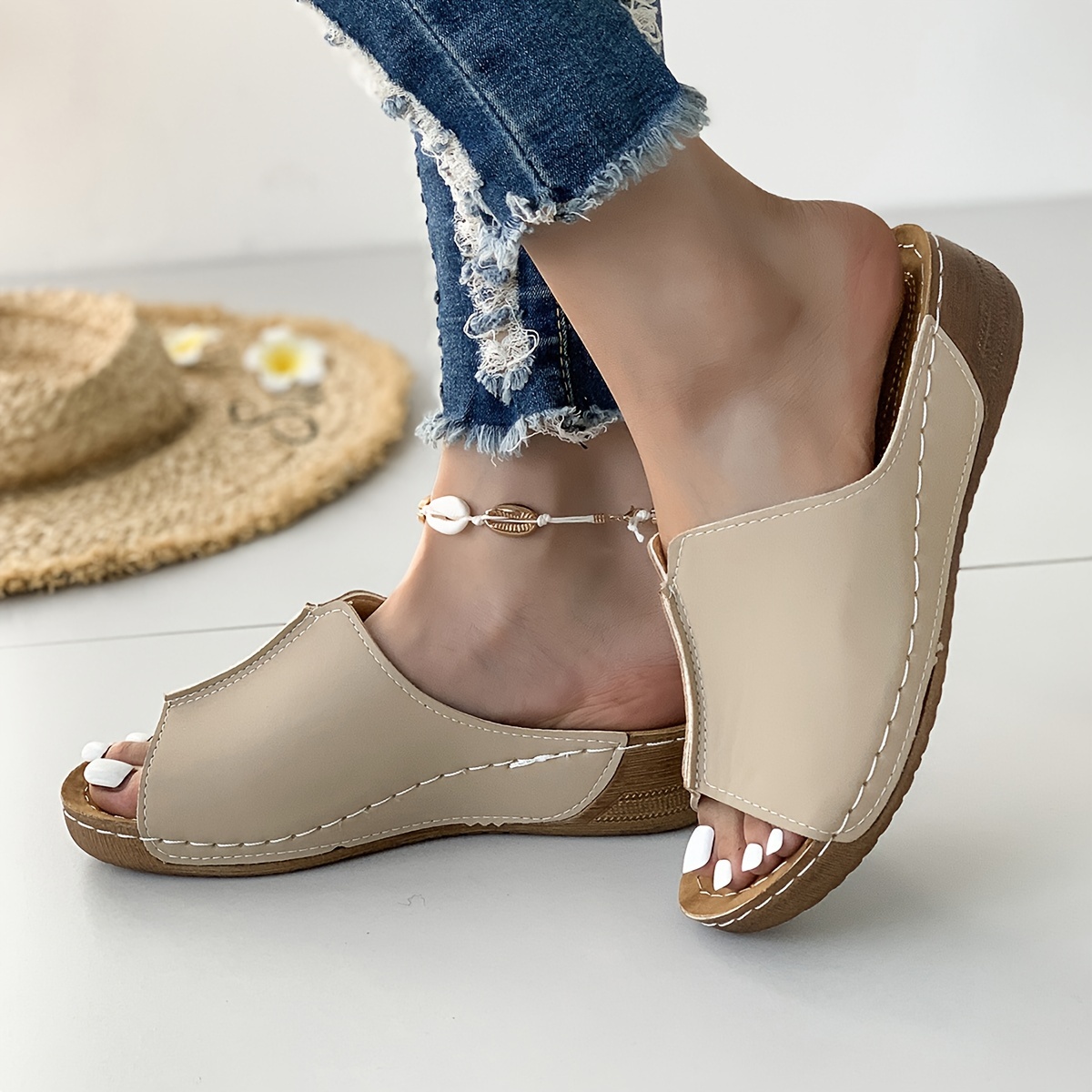 solid color stylish sandals women s platform slip soft sole details 8