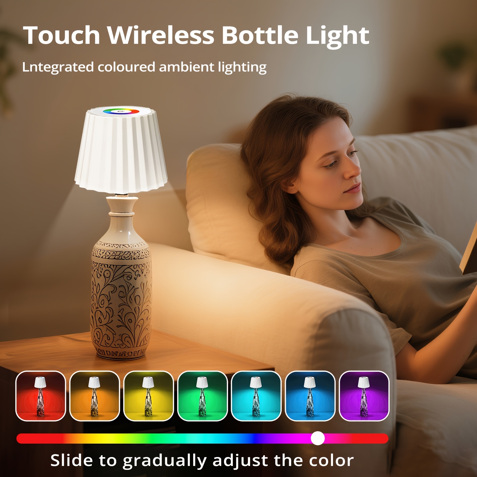 LED Wireless Bottle Light with RGB Mode and Stepless Dimming