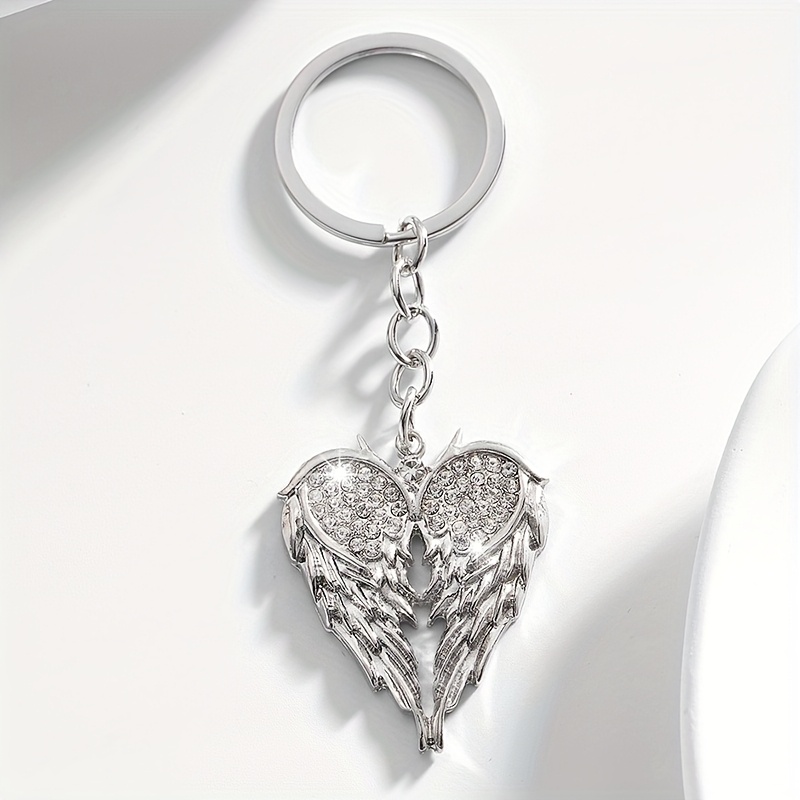 1pc Fashion Double Wings Keychain, Transparent Rhinestone Embellishment, European And American , Suitable For Women's Key Ring Bag Decoration