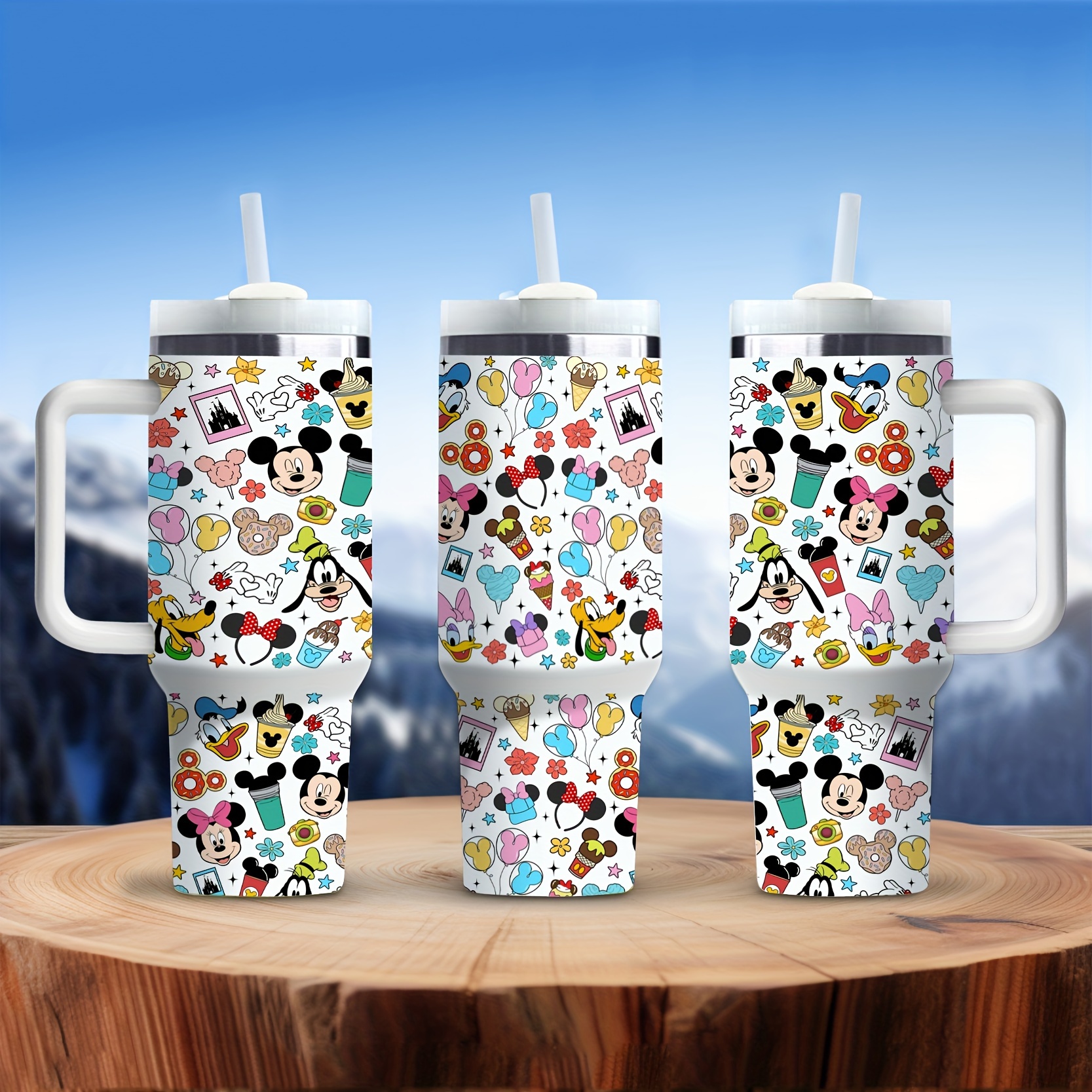 TEMU 1pc 40oz Stainless Steel Tumbler With Handle, Designs, Insulated Travel Mug With Straw, Rust-resistant, Removable Lid, Ideal For Home Use, Camping, Christmas Gift