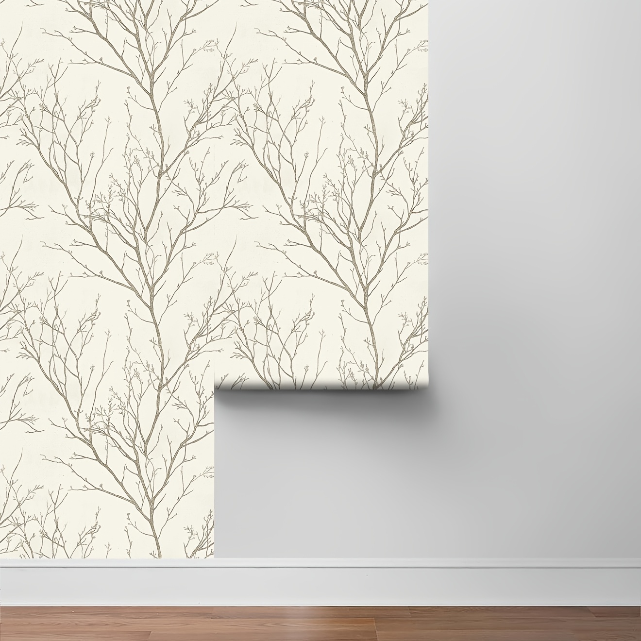 

1 Roll, Light Gray Tree Branch Texture Self-adhesive Wallpaper, 17.3x118.1 Inches, Waterproof & Removable, Artistic Line Style, Straight , Detachable For Home, Kitchen, Bedroom, Living Room Decor