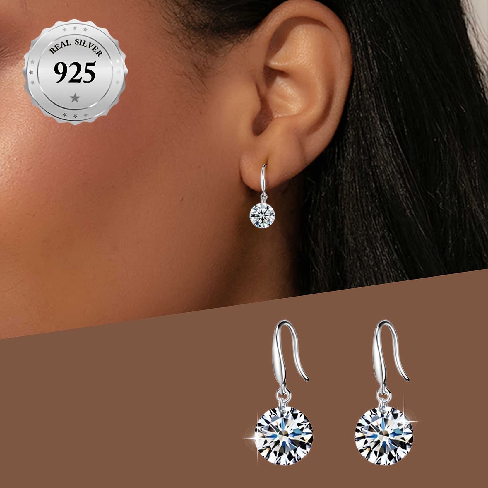 

1 Pair Elegant Glitter Heart-shaped Dangle Earrings, S925 Sterling Silver With Synthetic Cubic Zirconia, Hypoallergenic, Birthstone, Ideal For Party, Wedding, Christmas, Thanksgiving Gift - 1g