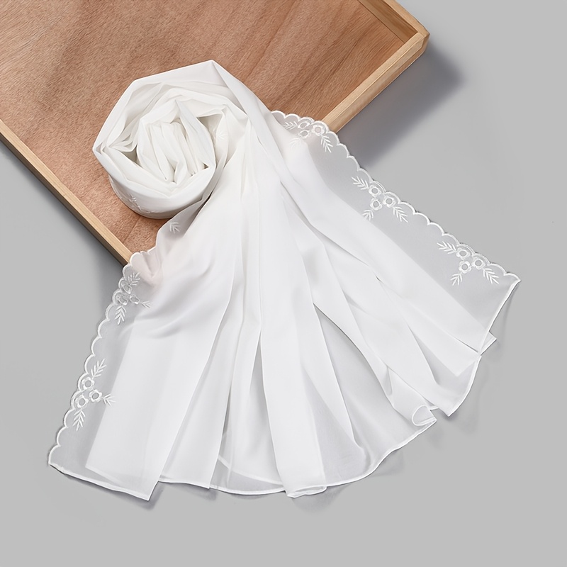 TEMU 1pc Foulard Femme Couleur Unie Chiffon Perle Brodé Élégant Châle Tendance All-Match Malaysia Indonésie Hijab