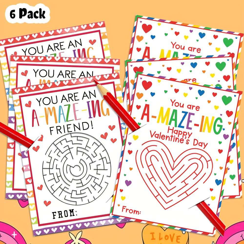 

6pcs Valentine's Day Cards Set,double Side Round Love Heart Puzzle,non-candy School Classroom Gifts,romantic Pen Holder Tags,puzzle Valentine,pencil Holder