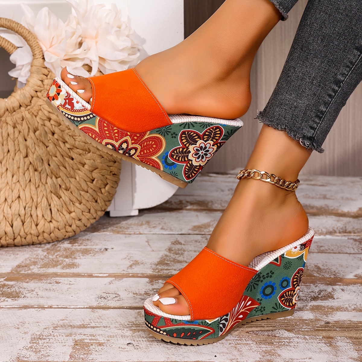 women's summer platform sandals with thick wedge heel - boho mule slippers, tpr sole &, slip-on strap (no ) - turquoise/orange/black/green/white/beige - beach, festival & casual, cruise outfits women, beach outfit, resort wear, beach pants, beach top, beach party, ladies cruise wear, boho hat, flowy beach pants, ombre, womens beach pants, sandales chic, beach footwear, women vacation beach, resortwear, bohemian hat, beachy top, beach , boho , | High-quality & Affordable | Temu Philippines