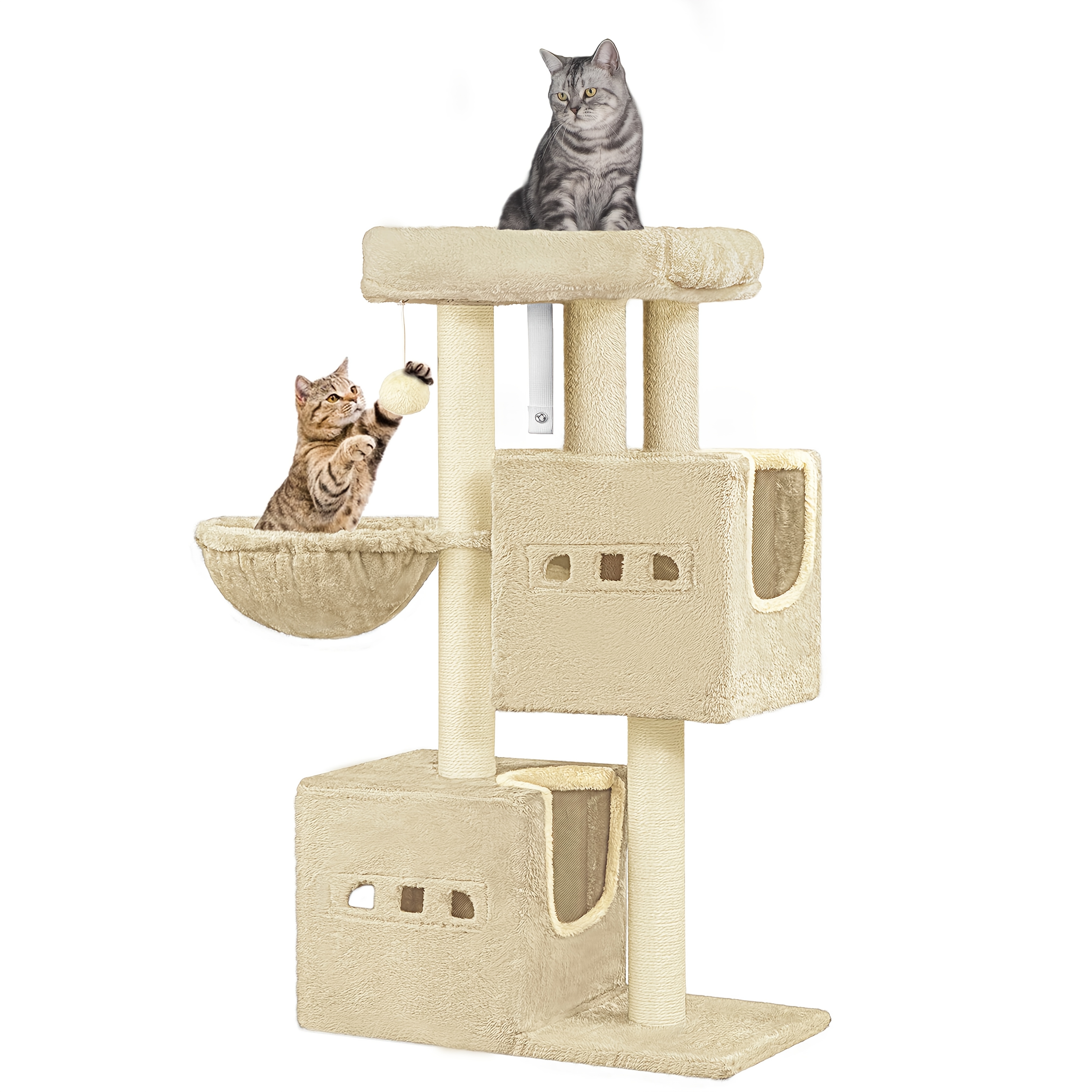 TEMU Cat Tree, 98 Cm Tower, Sisal Scratching Post, Indoor Cat Tower, Multi-level Stable Cat Tree With Cat House, 2 Caves, Pom-poms, Light Gray/dark