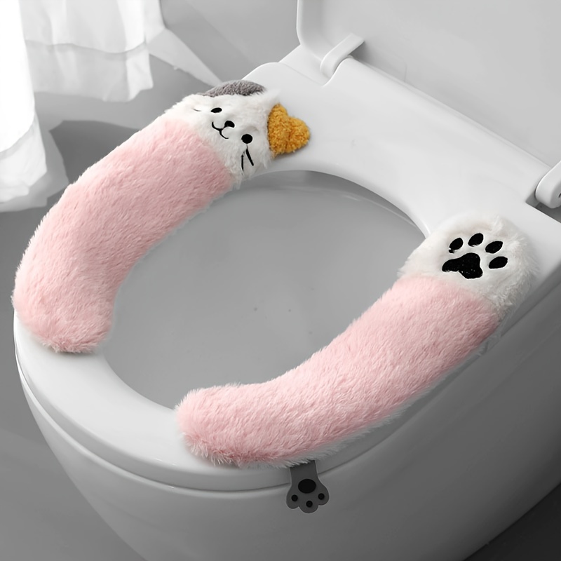 

Oval Self-adhesive Toilet Seat Cushion Cover, Reusable Soft Plush Bathroom Toilet Lid Pad, With Heart And Paw , For All