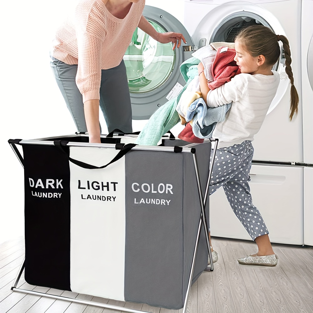 

Laundry Cloth Hamper Sorter Basket Bin Foldable 3 With Aluminum Framewashing Storage Dirty Clothes Bag For Bathroom Bedroom Home Storage Basket (3 Liner, White+grey+black)