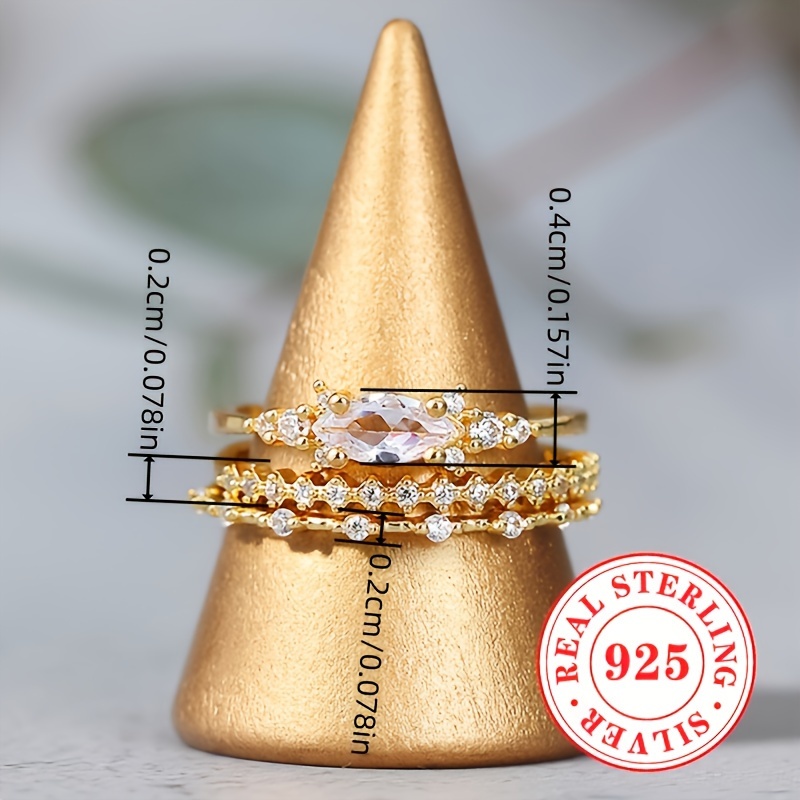 3 Piece Set S925 Sterling Silver Stackable Rings with Cubic Zirconia