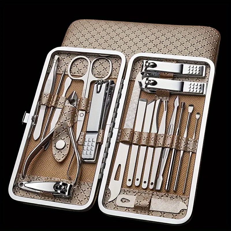 

Stainless Steel Manicure Set, Modern Home Nail Clipper Kit, Pedicure Tools, Tweezers, Comedone Extractor, Complete Grooming Tools With Case For Personal Care