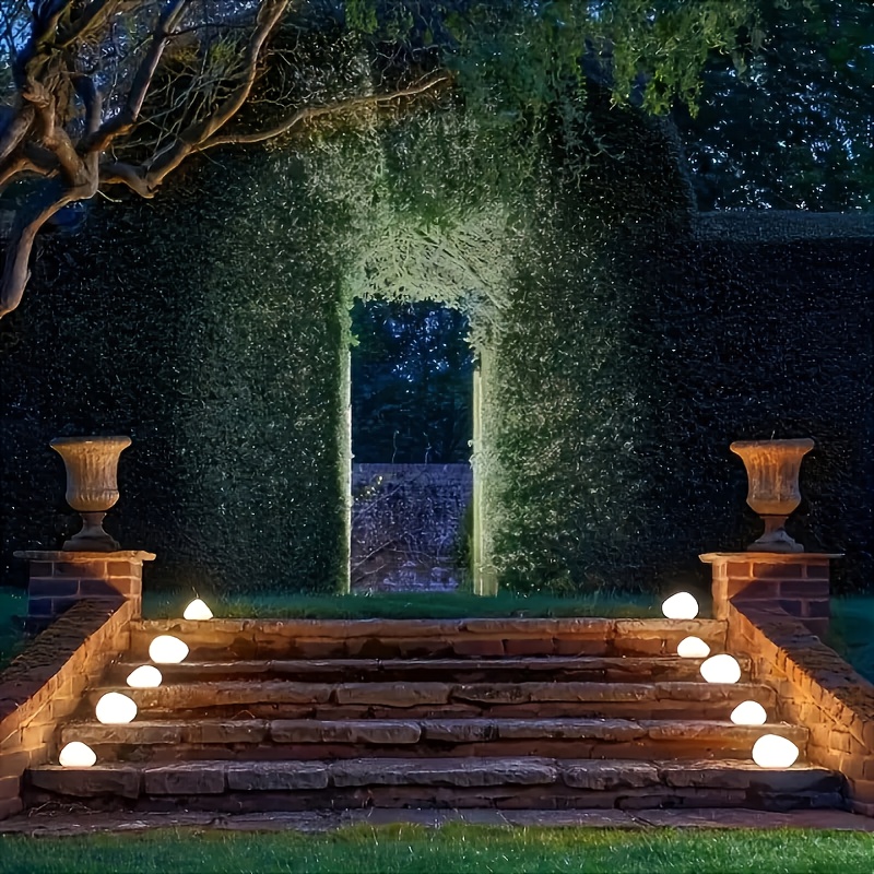 Outdoor 2pcs Solar LED Lights, Can Be Placed on the Ground or Stacked, Frosted Stone with Translucent White Light - Suitable for Gardens, Lawns, Paths, Courtyards, Etc. - Energy Saving, Auto On/Off