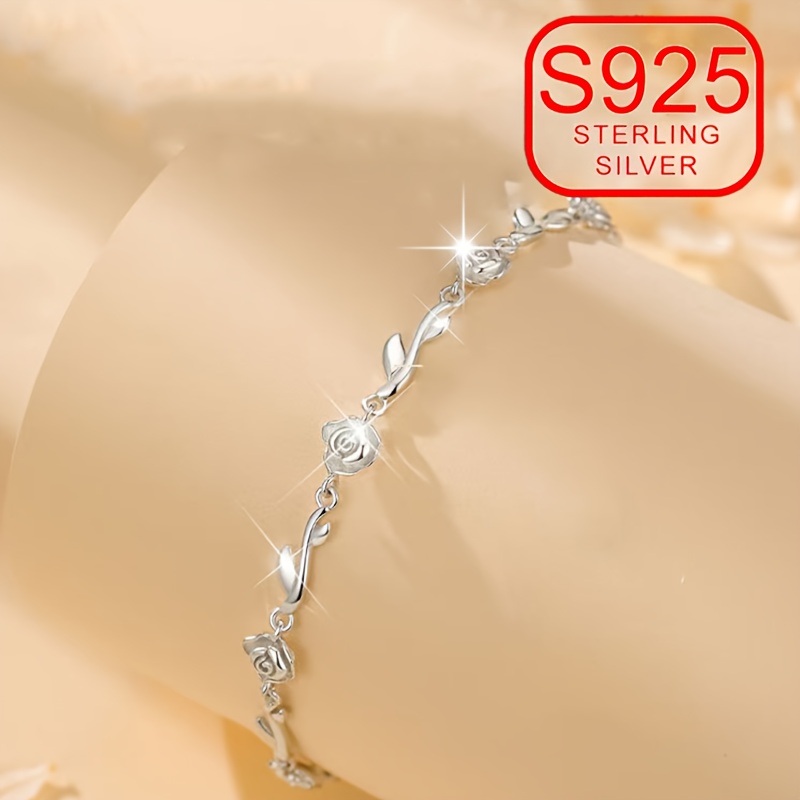 925 Silver Hypoallergenic Floral Rose Bracelet