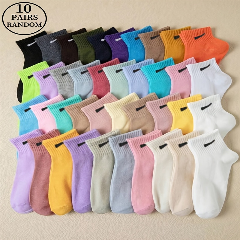 

10 Pairs Women's Ankle Socks - Breathable Polyester Knit Fabric, Non-slip Print Pattern, Stretchy Spandex , Assorted Colors, Comfortable