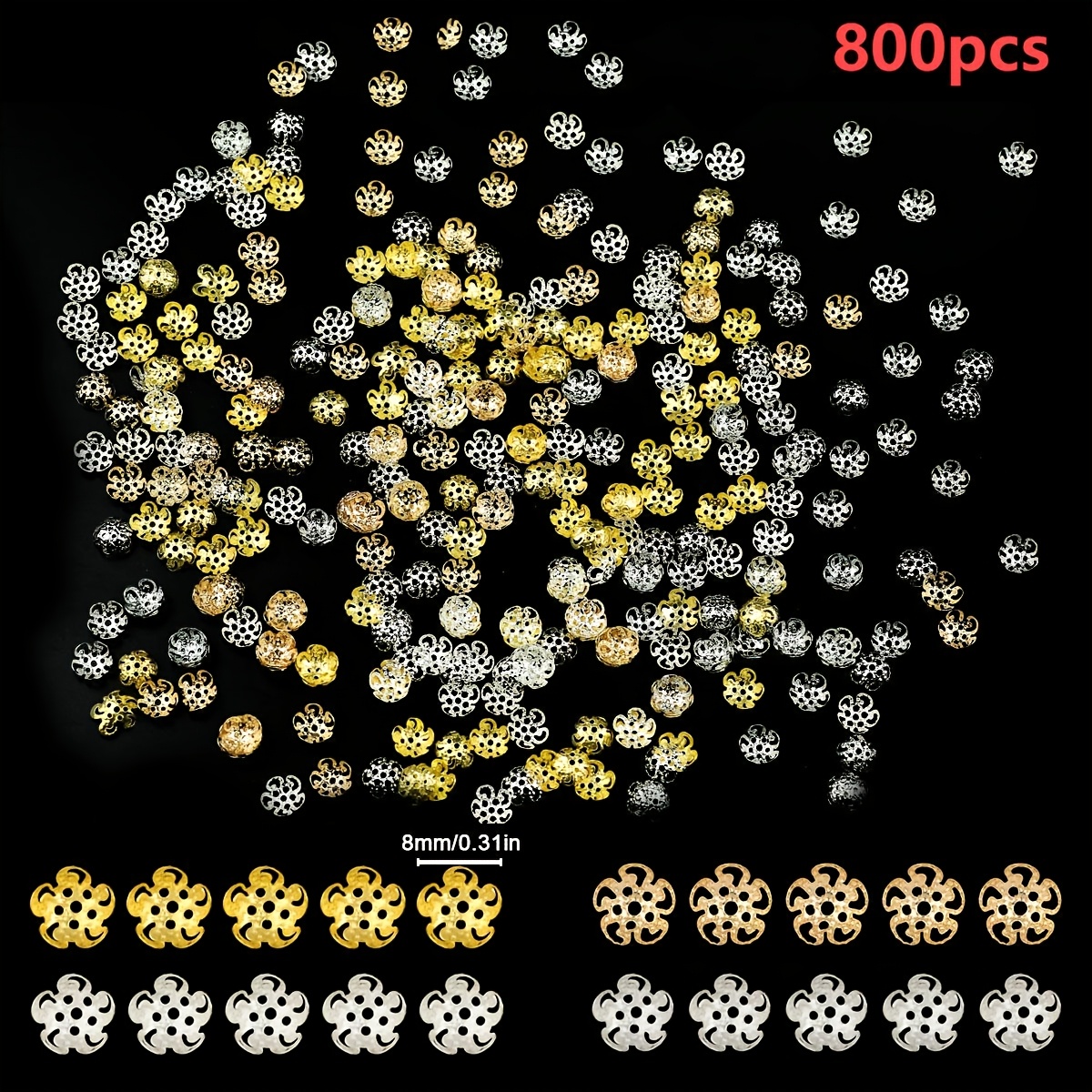 800pcs 8mm Flower Shaped Bead Spacer Hat Decorations, Very Suitable For Necklace Jewelry Making Materials