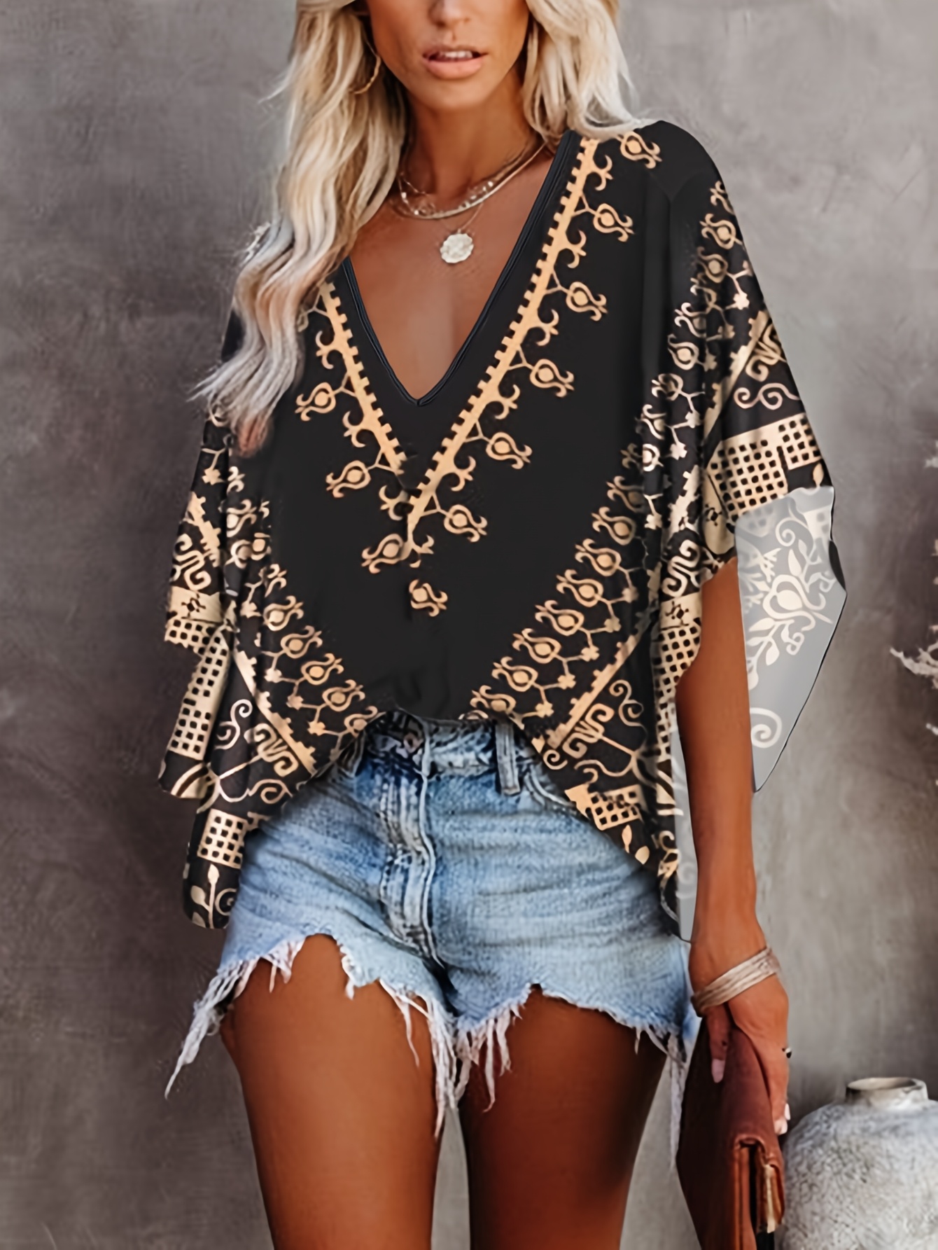 blusa vintage étnica tribal estampado mujer cuello Temu Uruguay