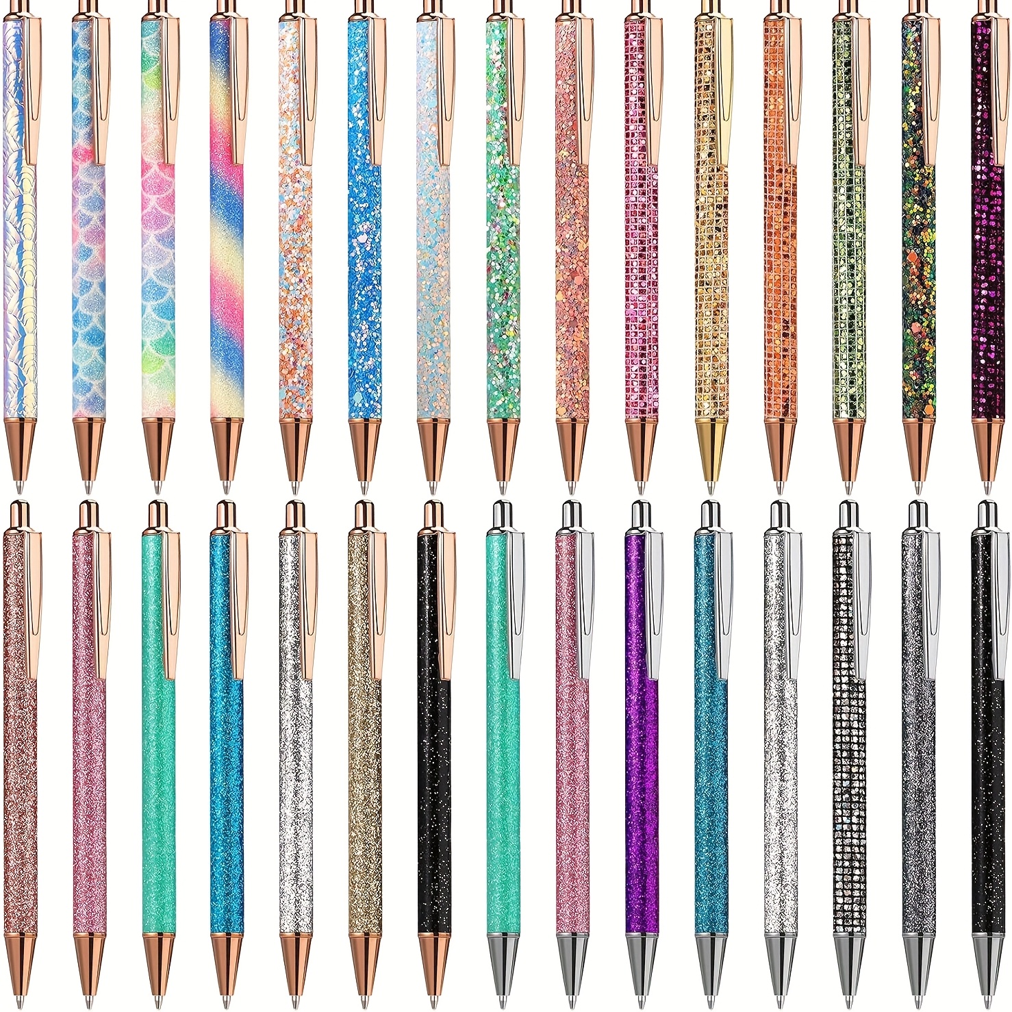 TEMU 30pcs Sparkly Pens Fancy Glitter Shiny Metal Retractable Ballpoint Pens Black Ink Medium . 0mm Pen For Office Supply Adults Teachers End Of Year