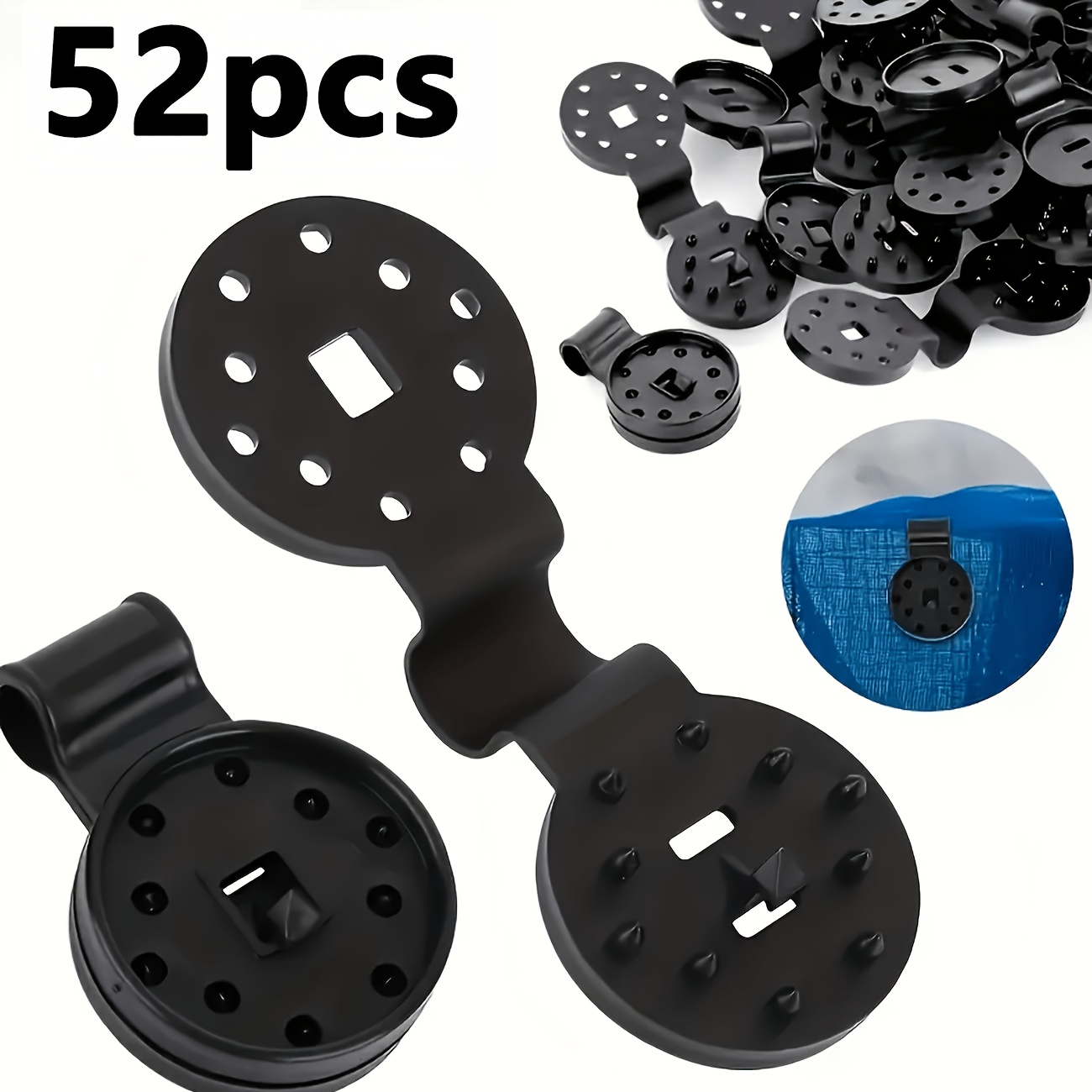 TEMU Lot de 50/52/100/102/150/152/200/202/pièces Pinces d'ombrage en plastique noir durable et réfléchissant - Pinces de fixation rondes pour filet,
