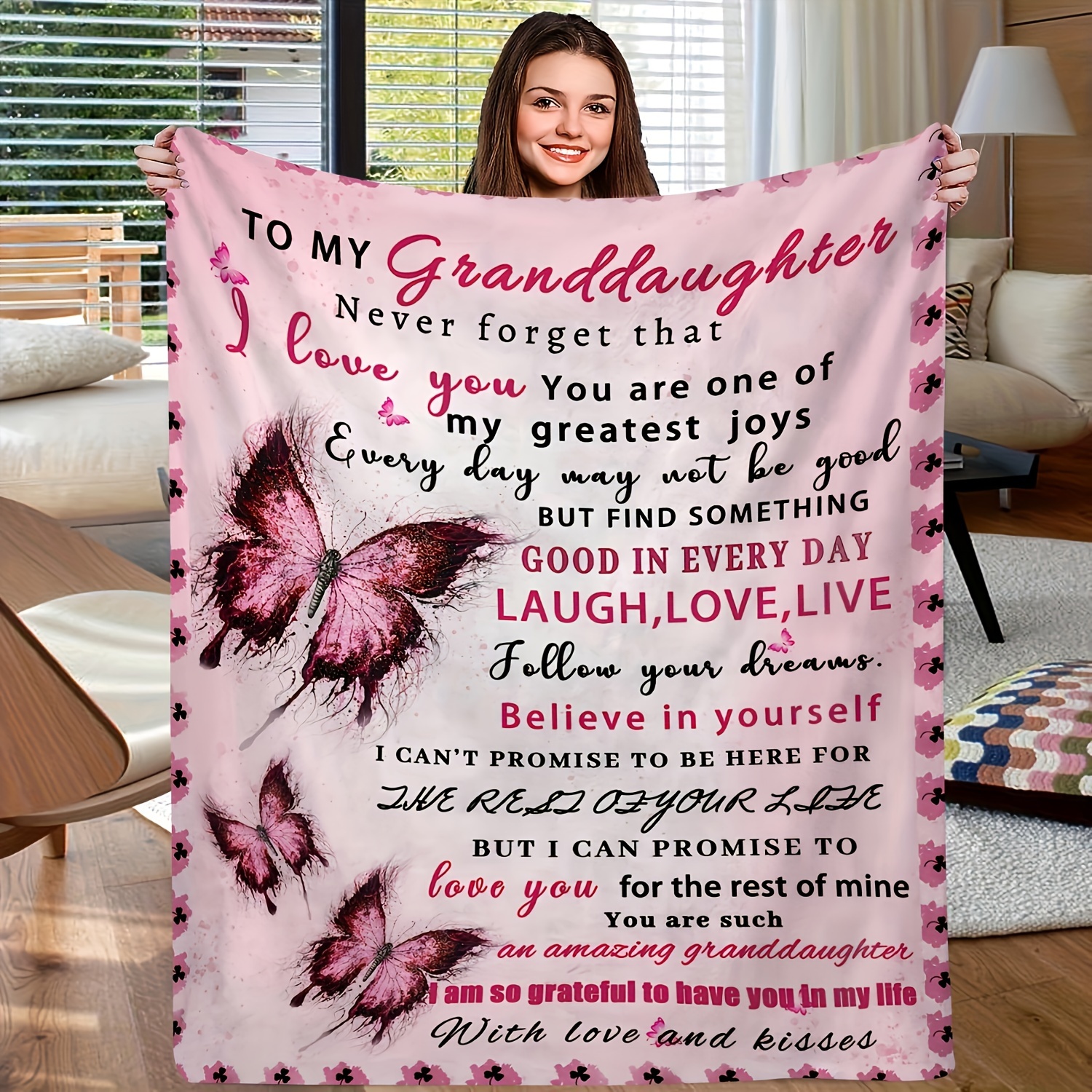 

Grandparents' Gift For Granddaughter Blanket Holiday Birthday Gift Blanket Soft Flannel Sofa Blanket Tv Blanket