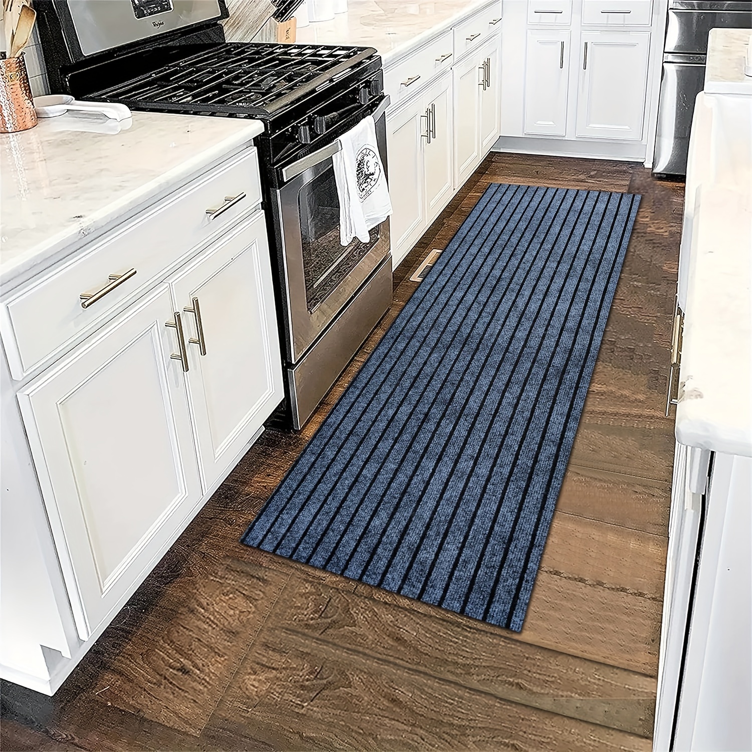 

Durable Striped Non-slip Washable Entryway Doormat - Polyester Gel Fiber With Pvc Backing, 5mm Thickness, Handwash Only, Rectangle Shape For Kitchen, Living Room, Laundry, Bathroom Absorbent Mat Set