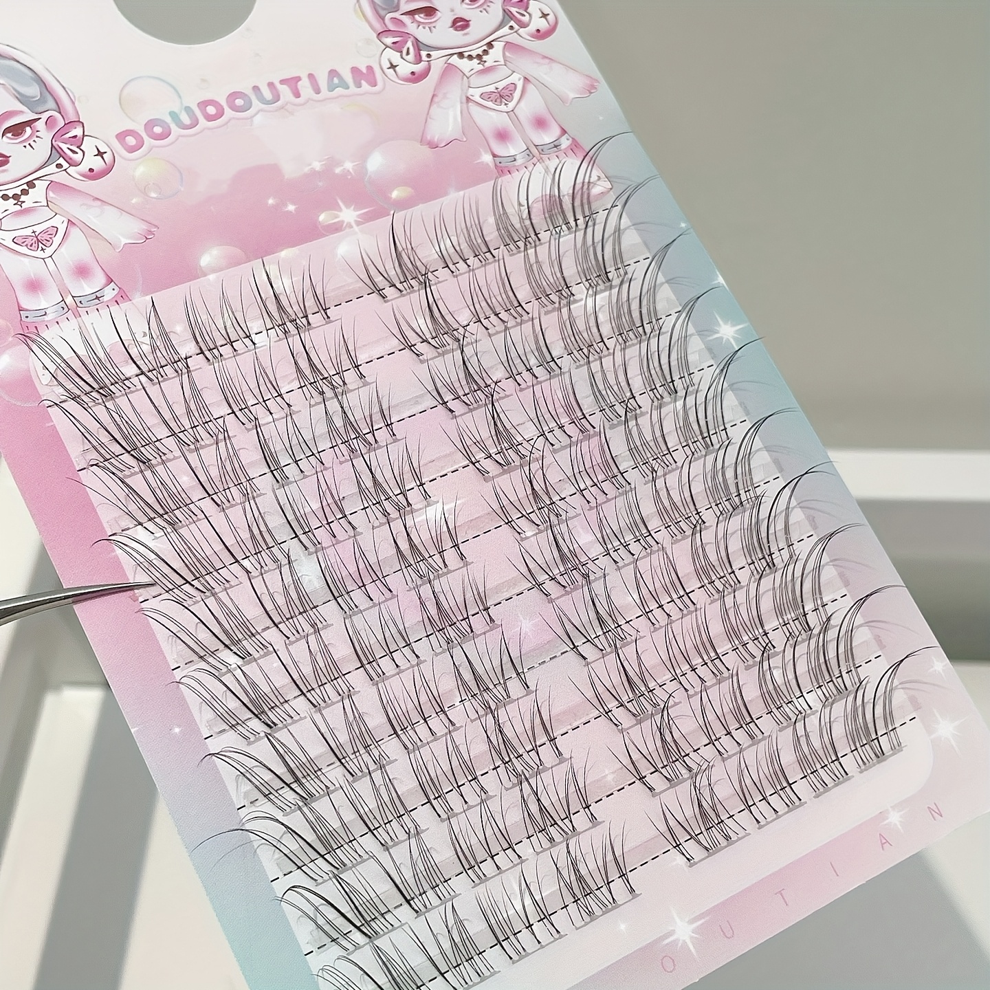 Image of Doudoutian Translucent Slanting Cluster Eyelashes 80 Clusters Single Cluster Lazy D- Natural Realistic Fluffy On-camera Daily Segmented Eyelashes Beginner Use Length 10mm-14mm