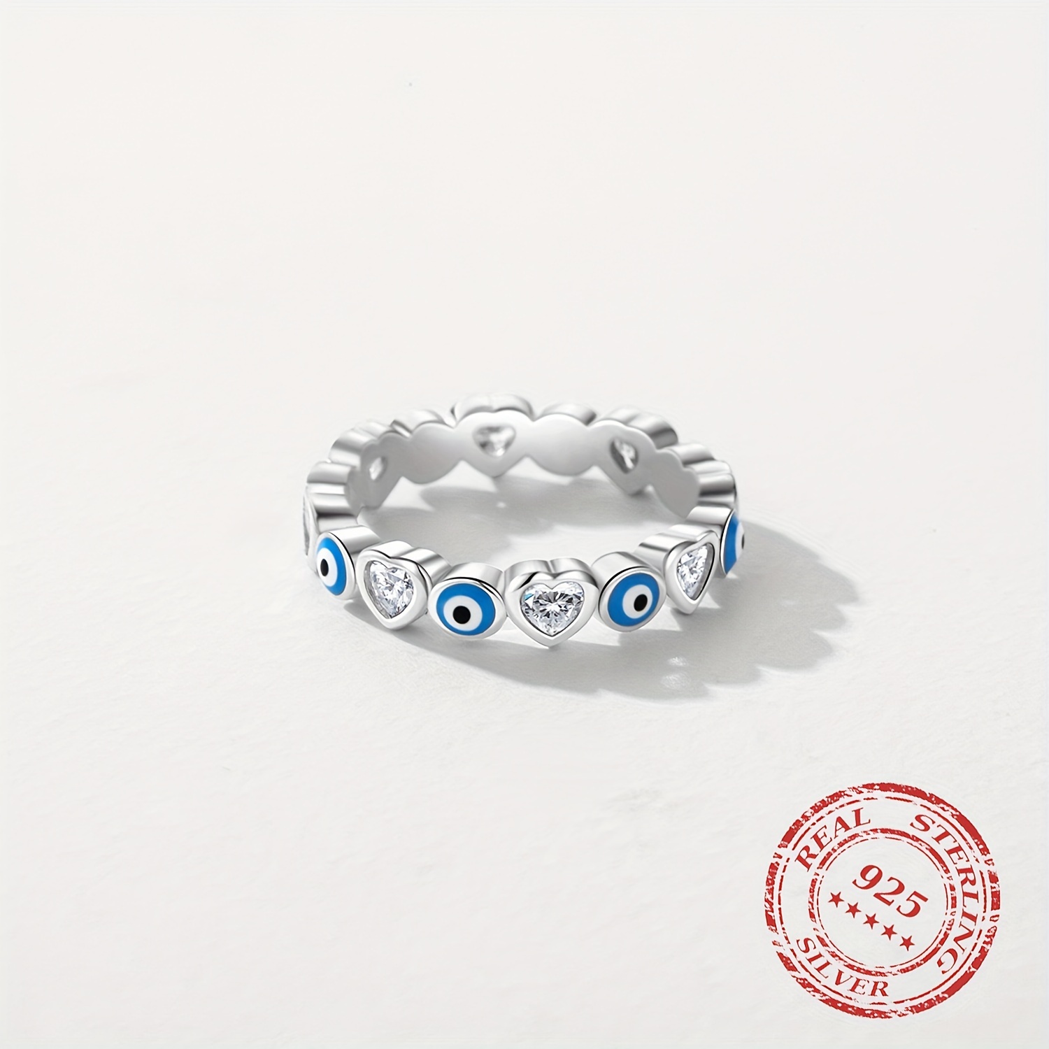 Women's 925 Sterling Silver Heart Shaped Stackable Ring with CZ Eyes