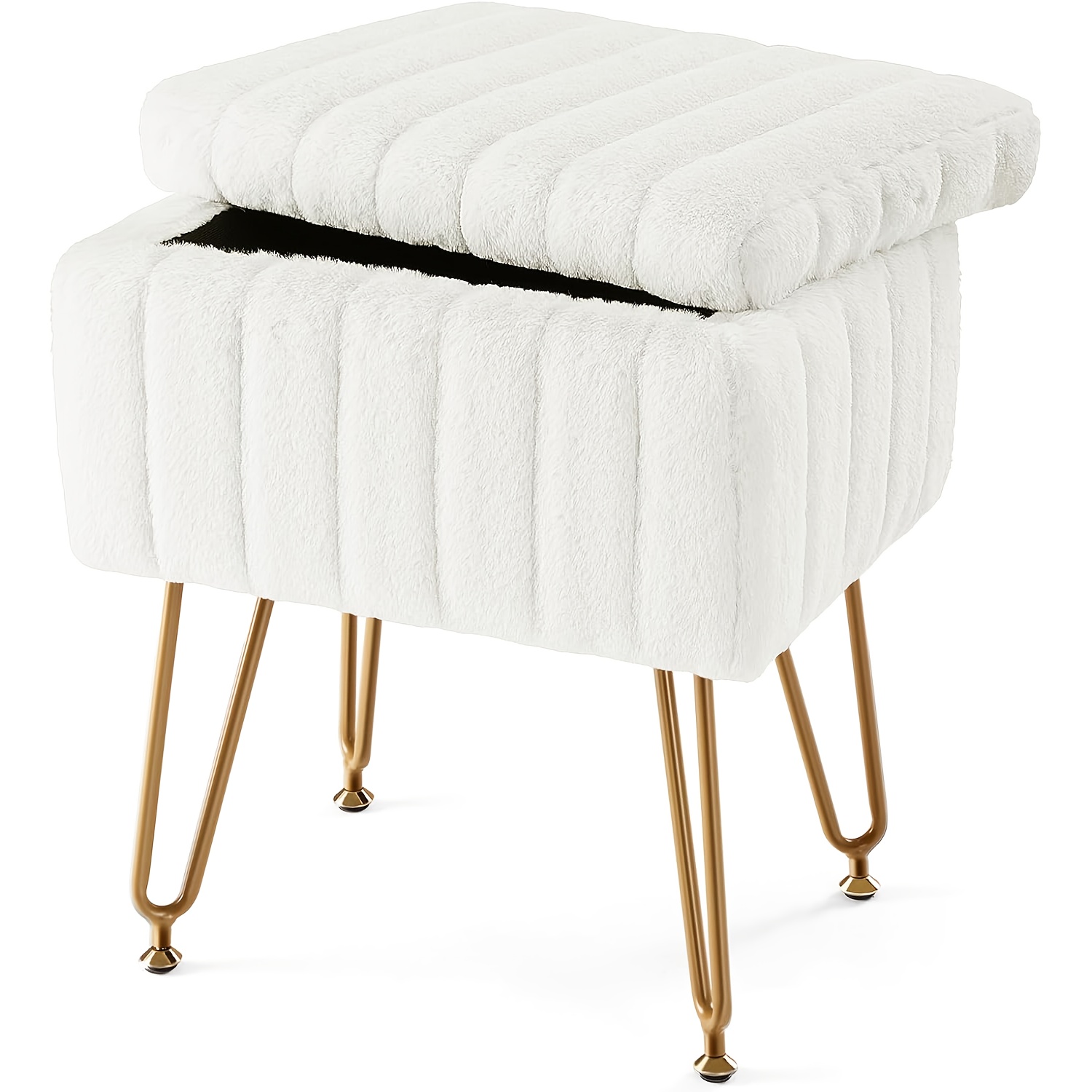 Image of White Storage Vanity Stool | Vanity Chair With Storage | Dressing Room Storage Stool | Multi-functional Space- For Makeup, Bedroom Decoration, Dual-use