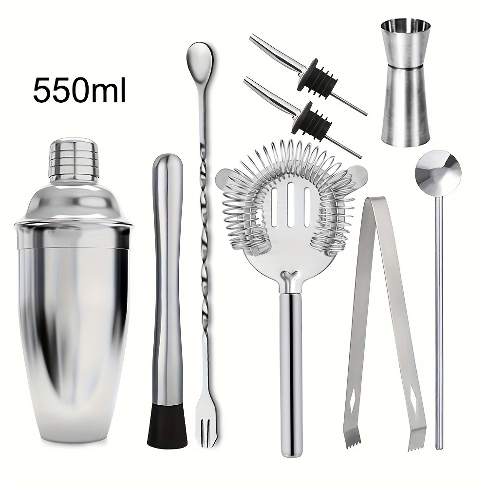 5/6/9pcs Stainless Steel Cocktail Mixing Set | 304 Stainless Steel Shaker Cup, Cocktail Glasses, Stirrers, And Bar Tools For Bartenders And Parties