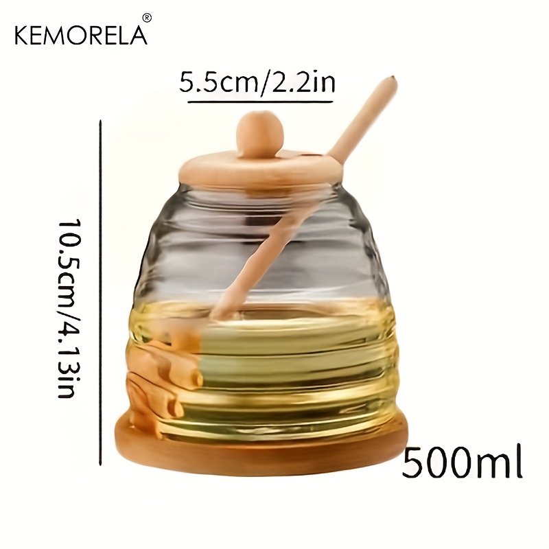 Image of Kemorela 1/2pcs Glass Honey Jar With Wooden Lid And , Rustic Wooden Base - Ideal For Home And Kitchen Decor, Perfect For With