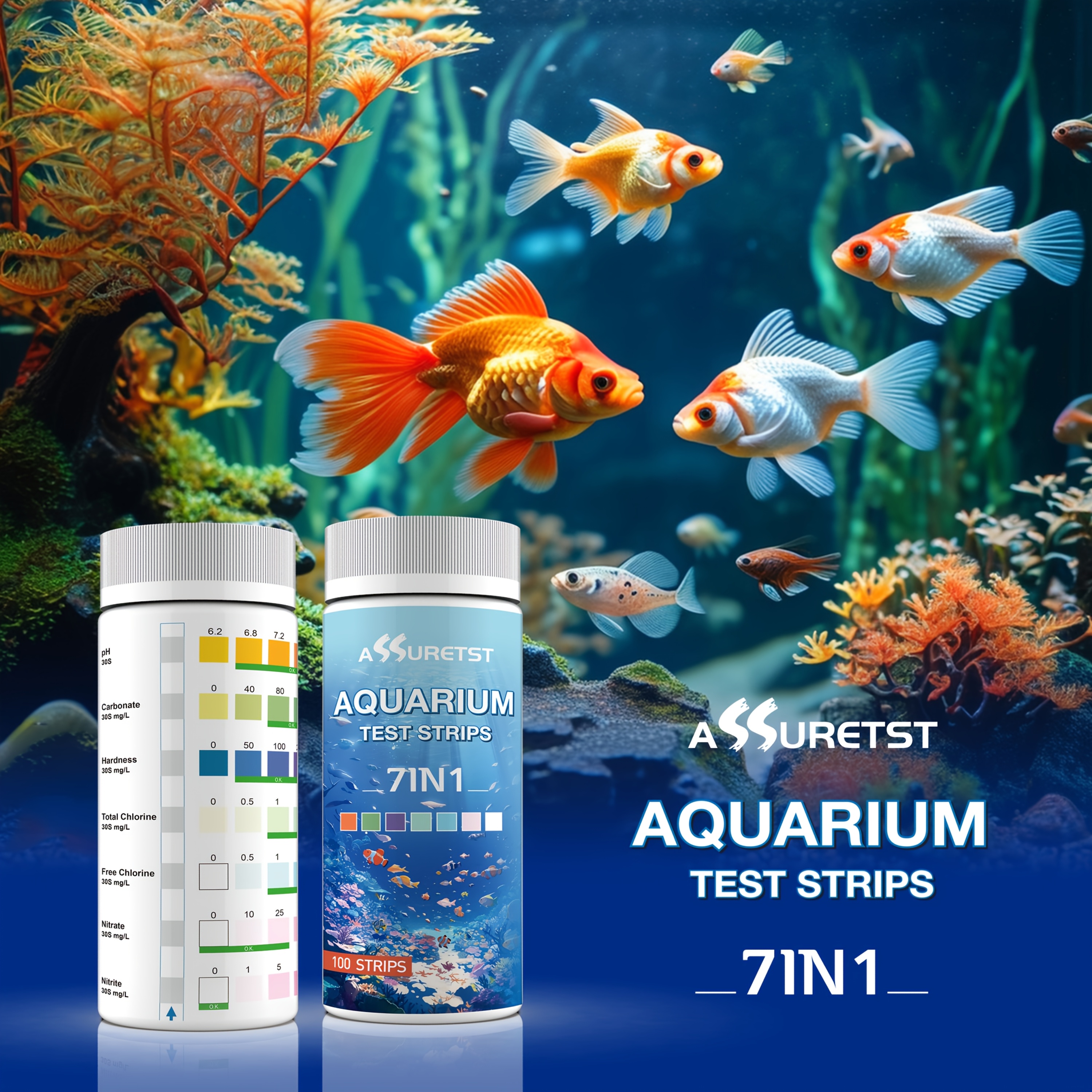 [multi- Water Test Kit]100 Count 7-in-1 Aquarium Water Test Strips | Multi- Freshwater/saltwater/pond Testing Kit For Ph, Nitrite, Nitrate, , , Hardness