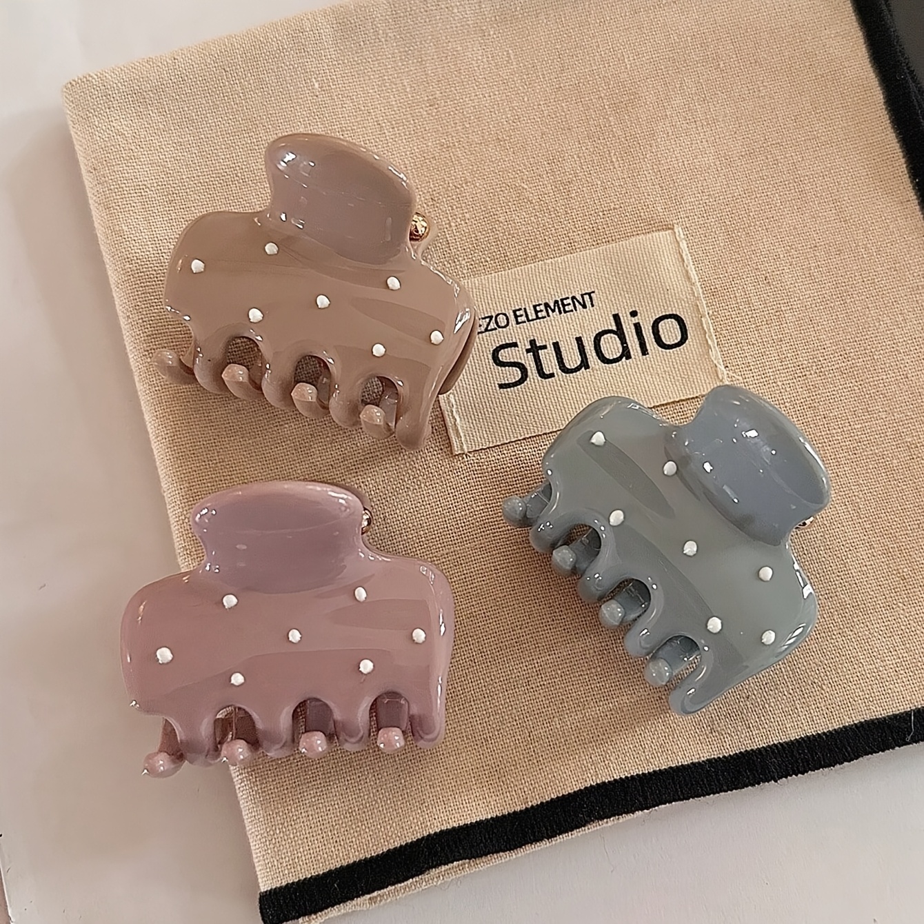 TEMU 3pcs Of 4.5cm/1.77 Inch Mini Lightweight Plastic Hair Clips With Polka Dot Patterns In Pink, Brown, And Blue. Stylish, Versatile, Elegant, And