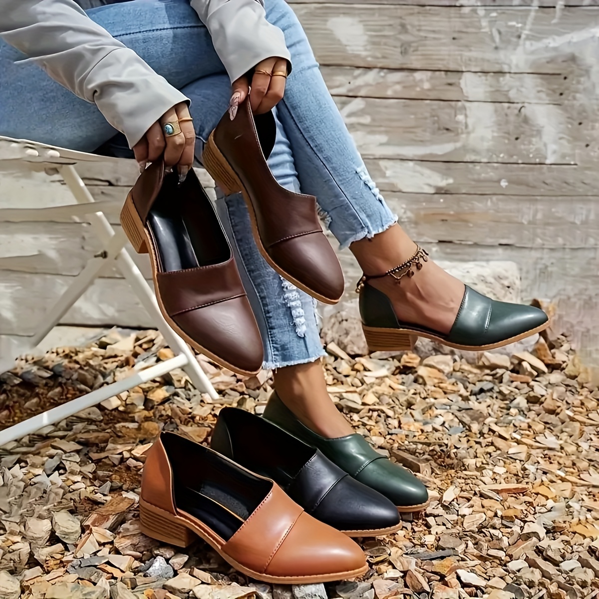 womens hollow pointed toe ankle boots low heel dress Temu United