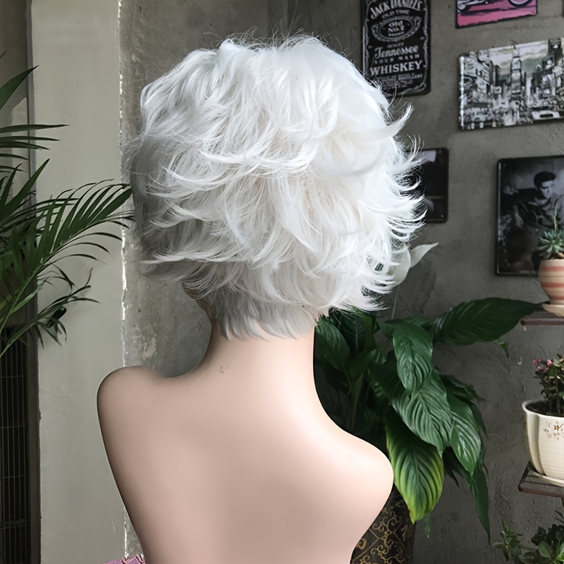 TEMU Chic Silvery, Show Synthetic Short Silvery White Curly Wig 8 Inch Heat Resistant Wig For Women And Men Daily Cosplay Party Short Curly