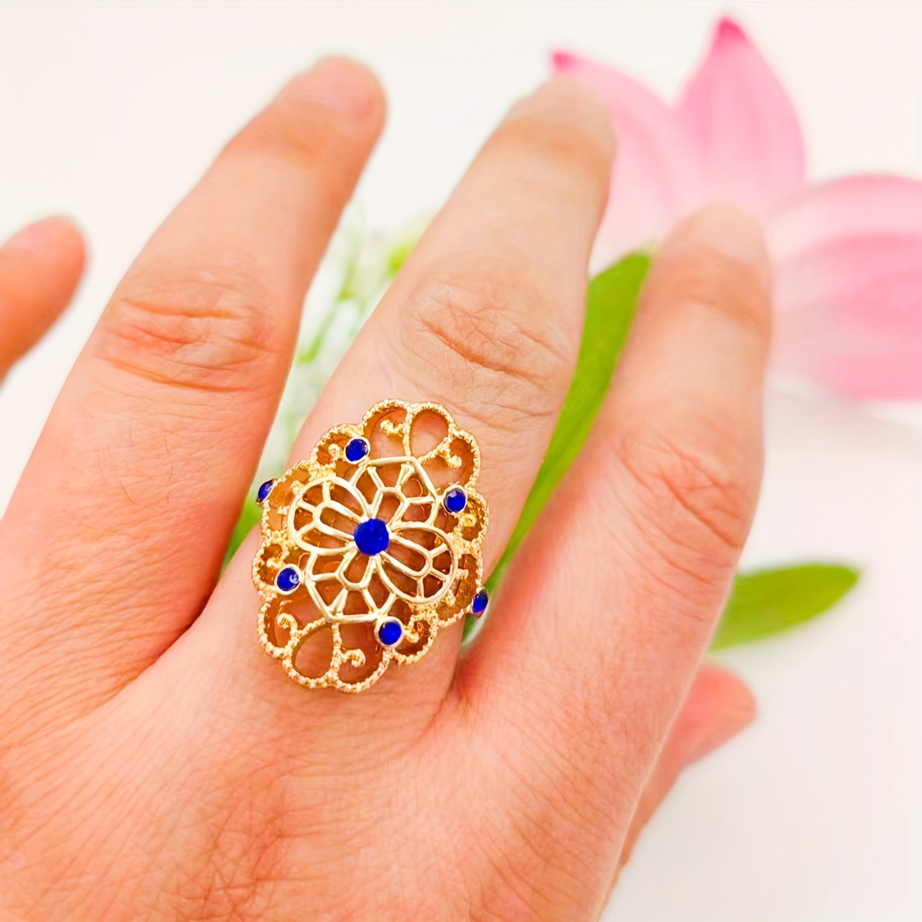 Two Layer Luxury Design With Fashionable Golden Plated Finger Ring For  Women.