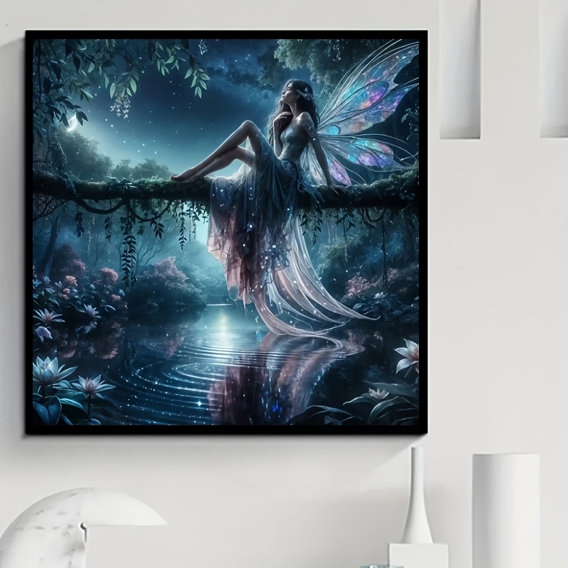 TEMU 1pc Large Diy Diamond Painting Kit With Beautiful Fairy Design - Round Mosaic Art, Magical Fairy With Wings & Sparkling Diamonds, Suitable For