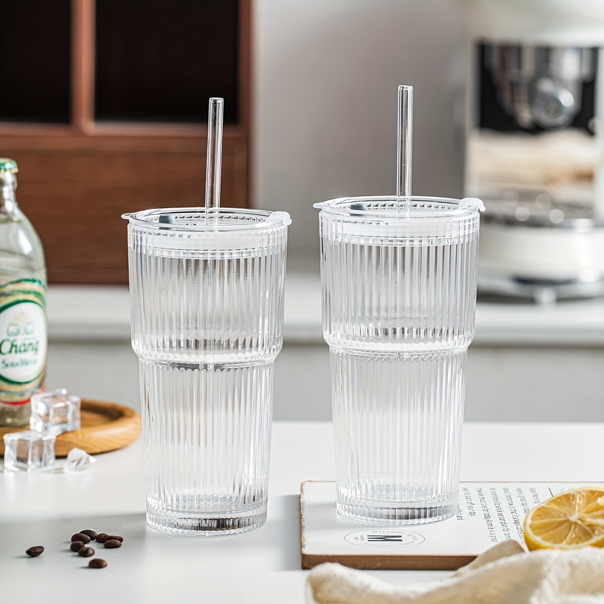 1pc 600ml large striped glass cup with lid insulated reusable for cold drinks juice coffee ideal for home office and holiday   hand wash only versatile drinkware stylish drinkware insulated glass cup Product details 5