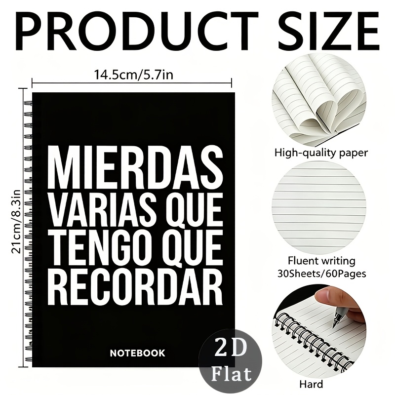 TEMU Cuaderno divertido en español y , 30 hojas con un total de 60 páginas, un cuaderno diseñado para mayores, adecuado para uso en el hogar o , un
