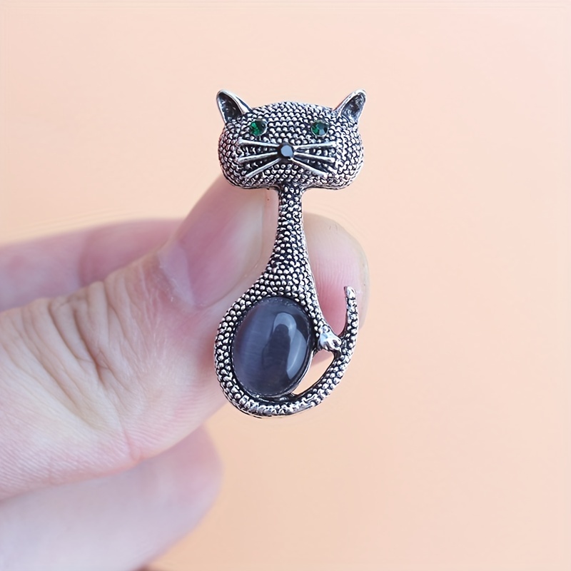 Korean Style Brooch Artificial Stone Cat Brooches Punk Fashion Cute Kitty Pins For Scarves And Clothing Accessories