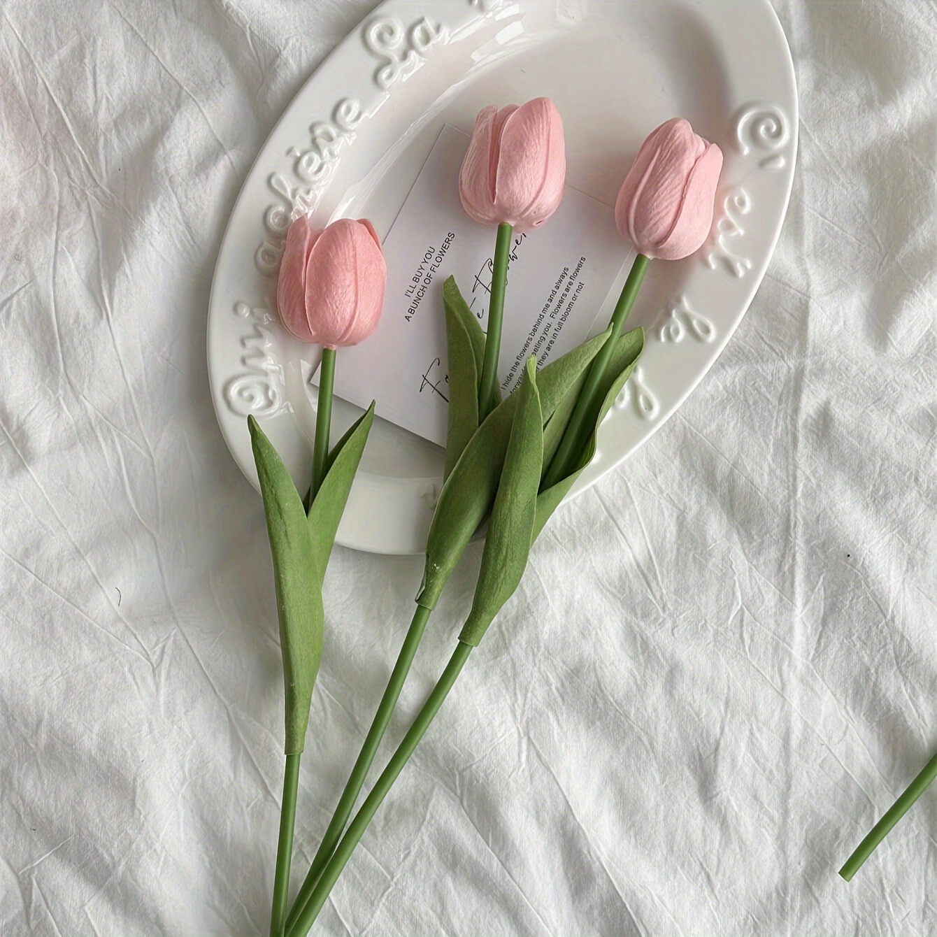 3pcs Realistic Tulip Artificial Flowers - Faux Plants With Blooming Buds & Stems, Plastic Fake Flowers Suitable For Home, Desk, Table Centerpiece - Low-maintenance Decor (no Container Included)