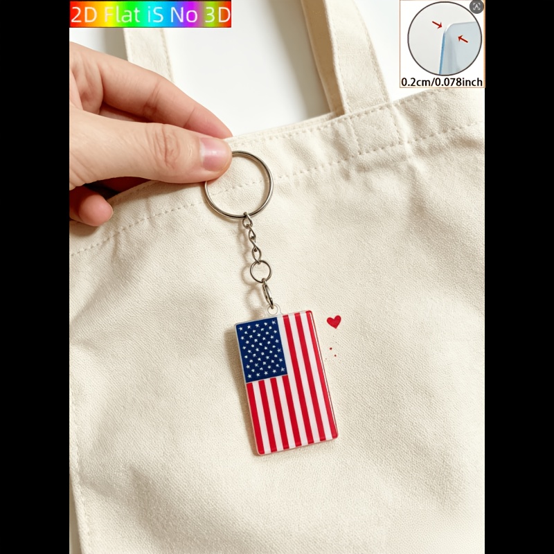 TEMU Piatto 2D, Portachiavi piatto 2D in acrilico, Design verticali con bandiera americana, Tema patriottico, Ciondolo , Superficie piatta 2D, Piatto