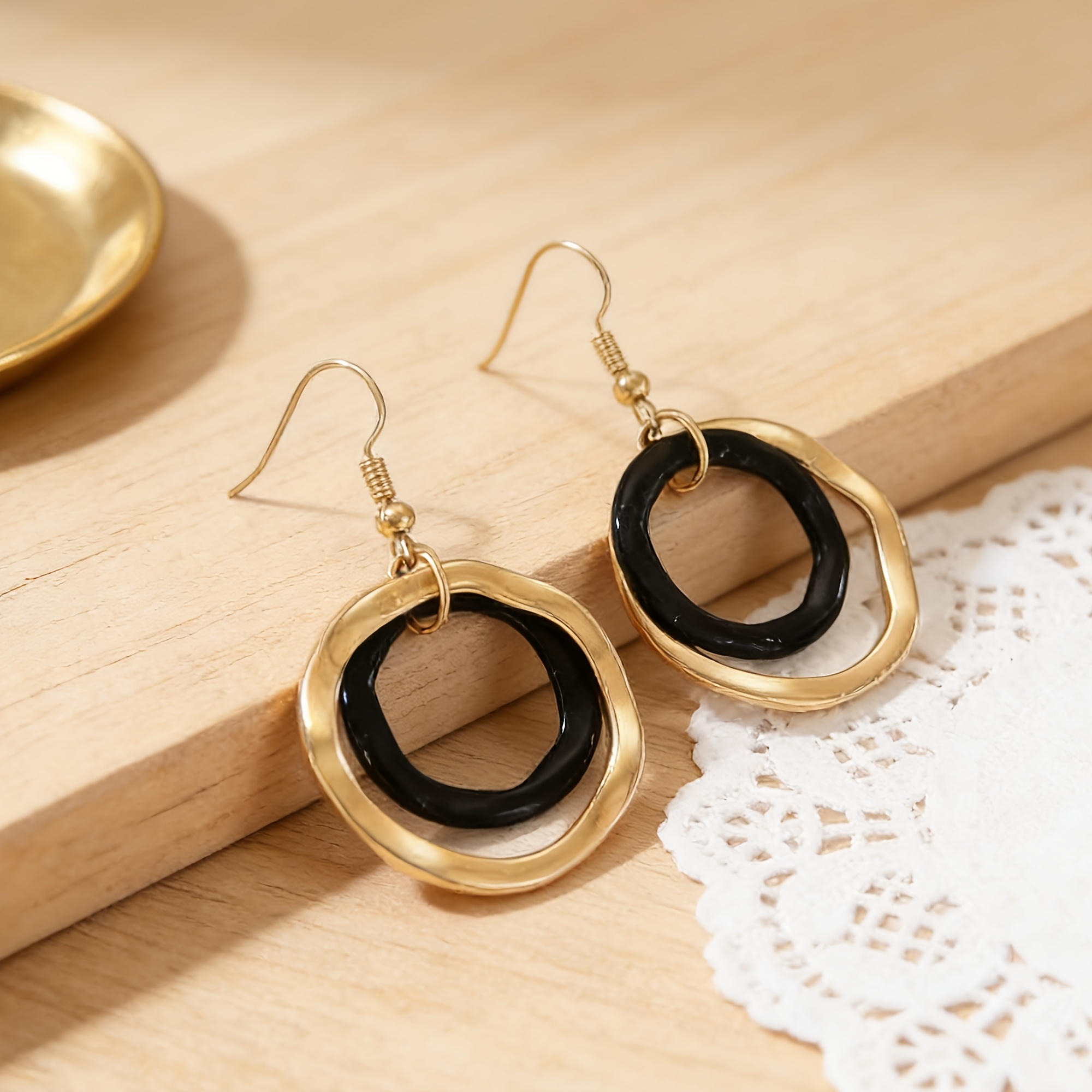 TEMU A Pair Of Stylish And Minimalist Round Layered Double-hoop Drop Earrings, Suitable For Women' Commutes And Entertainment Gatherings