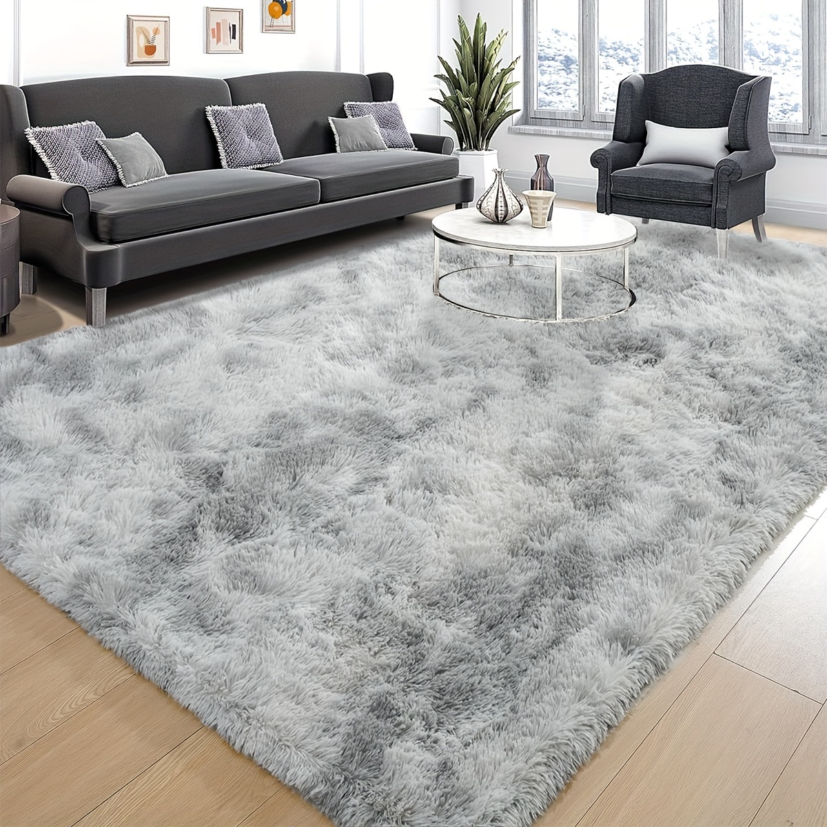Image of 1pc, Tie-dye Light Gray Plush Cashmere Area Rug Carpet, Soft Comfortable Fluffy Shaggy Large Floor Rug, Square Rug For Living Room And Sofa, Non-shedding Durable Rug For Bedroom Bedside